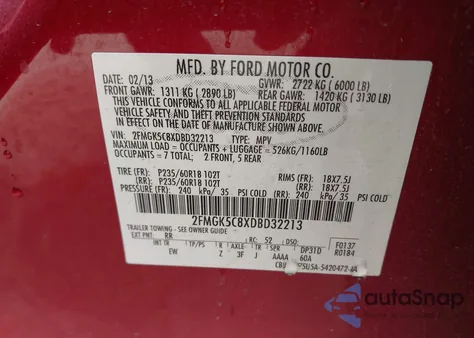 2013 Ford Flex Sel z USA, uszkodzony, nr VIN 2FMGK5C8XDBD32213